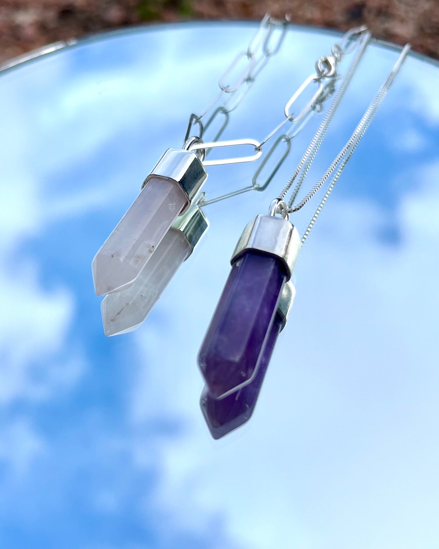 Dije piedra point amatista - cuarzo rosa