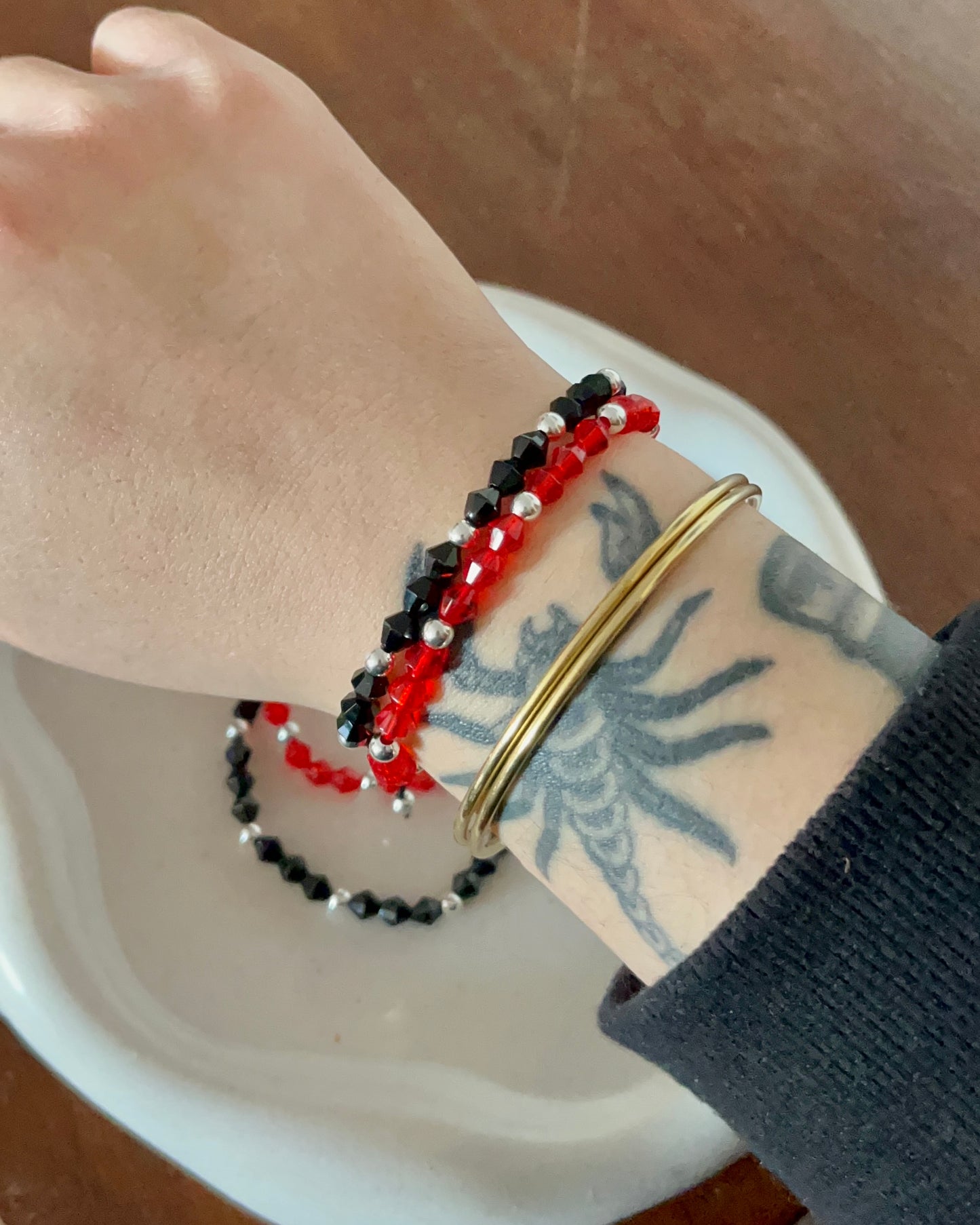 Pulsera bolitas de plata y cristal checo