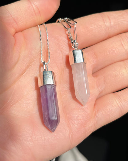 Dije piedra point amatista - cuarzo rosa