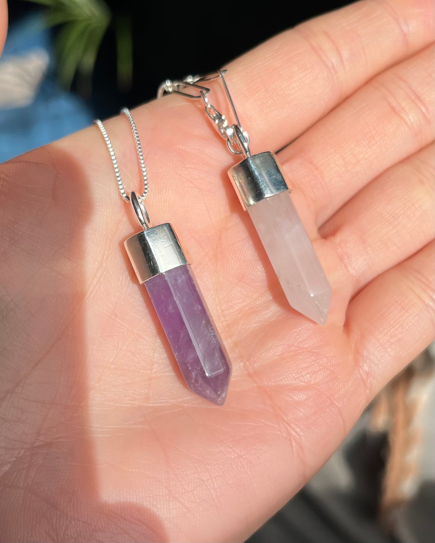 Dije piedra point amatista - cuarzo rosa